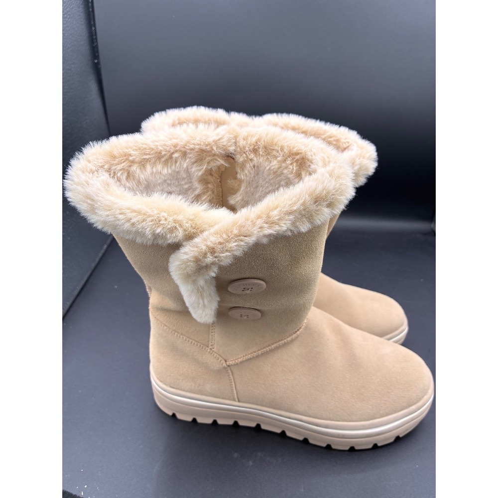 Skechers Keep Sneaks 49864 Women Sand Leather Faux Fur Winter Boots Size 7 - Picture 4 of 9